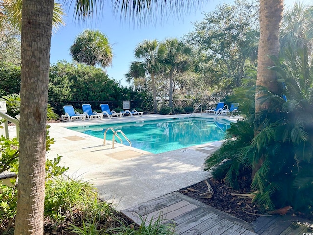 view of swimming pool featuring a patio