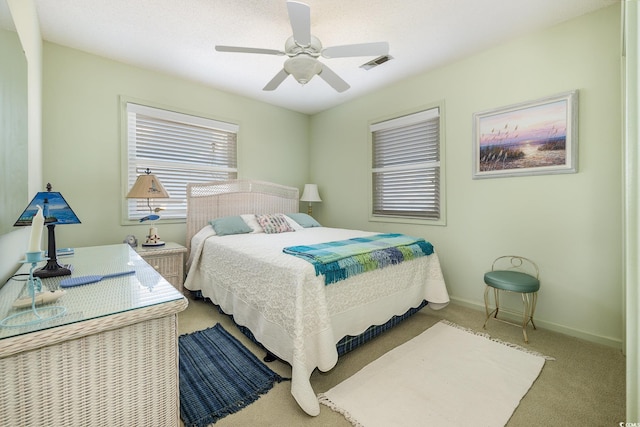 bedroom featuring carpet flooring and ceiling fan