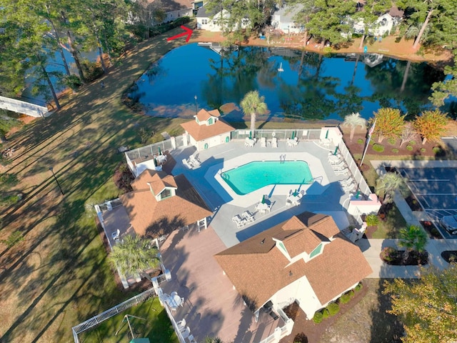 aerial view with a water view