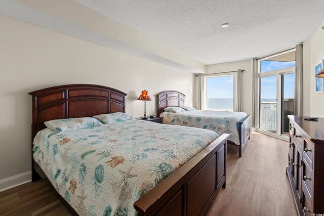 2709 Ocean Blvd S Unit 1202, Myrtle Beach, SC 29577 - bedroom with wood finished floors, a textured ceiling, access to outside, and baseboards