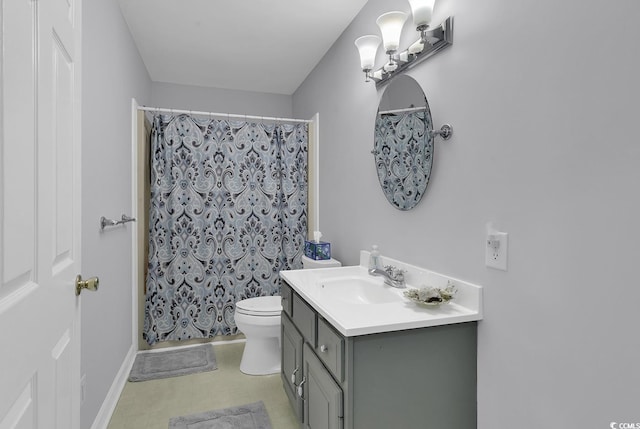 153 Garden Ave, Georgetown, SC 29440 - bathroom featuring vanity, toilet, curtained shower, and baseboards