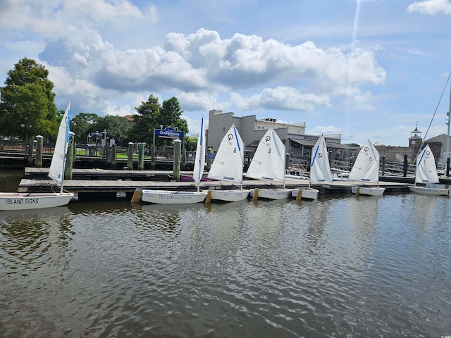 dock area featuring a water view