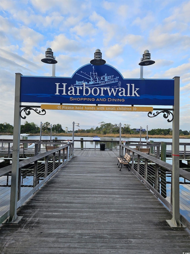 dock area with a water view