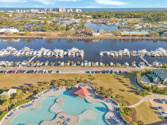 bird's eye view featuring a water view