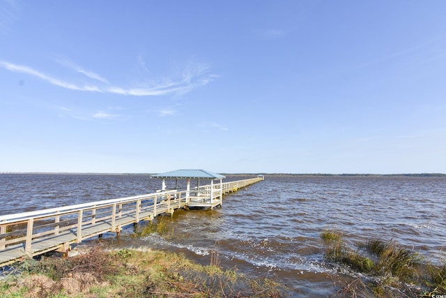 view of dock with a water view