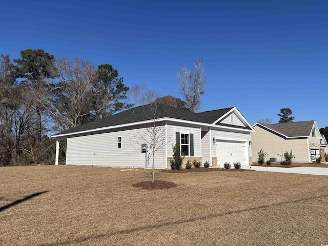 single story home with a garage