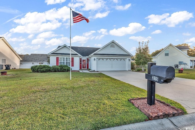 view of front of home with a garage and a front lawn