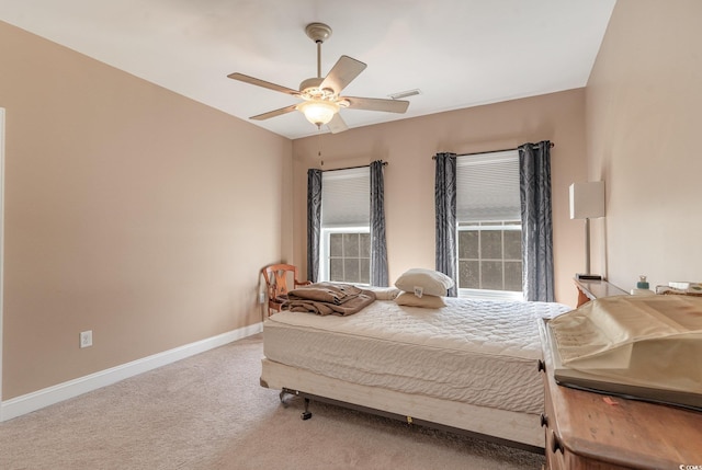 bedroom with carpet flooring and ceiling fan