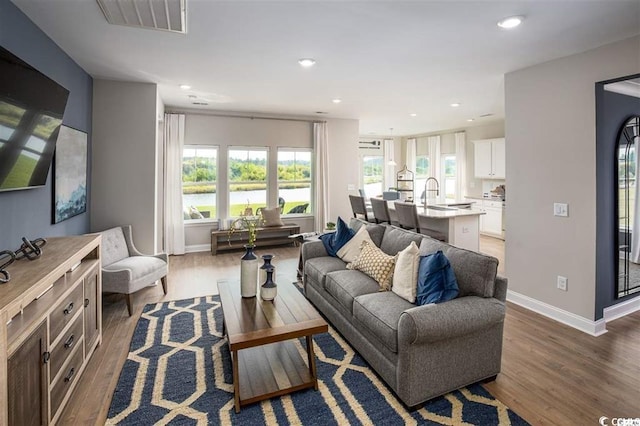 living room featuring dark hardwood / wood-style floors