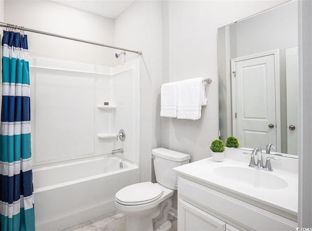 full bathroom featuring vanity, toilet, and shower / bath combo with shower curtain