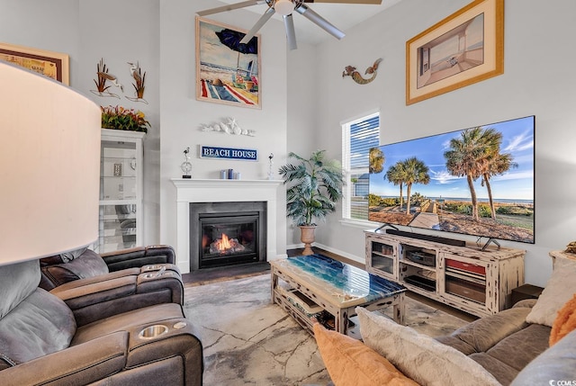 living room with ceiling fan