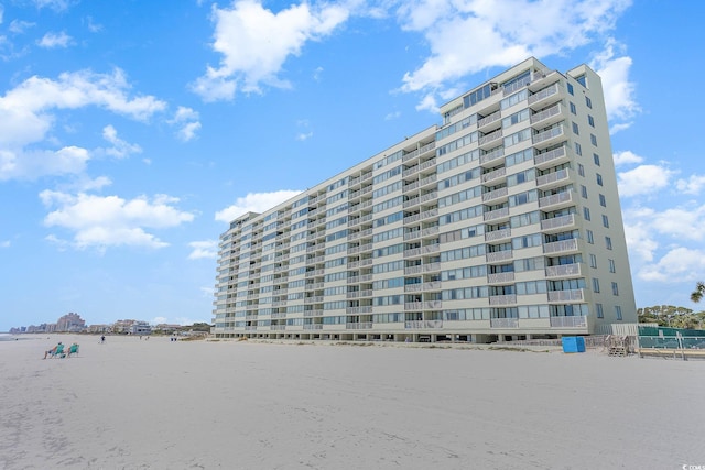 view of building exterior featuring a water view