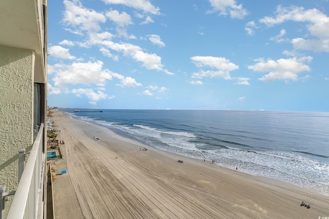 property view of water featuring a beach view