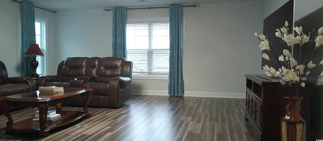 living room featuring dark hardwood / wood-style flooring