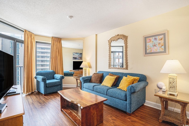 5308 N Ocean Blvd Unit 1014, Myrtle Beach, SC 29577 - living room featuring wood finished floors, baseboards, and a textured ceiling