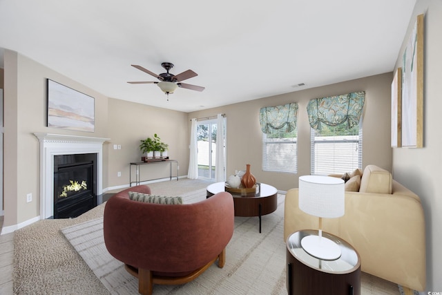 living room featuring ceiling fan