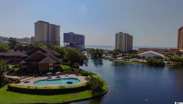 exterior space featuring a water view