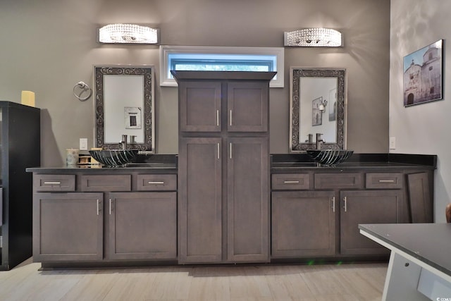 interior space featuring dark brown cabinets