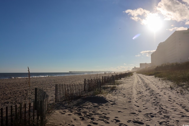 exterior space with a beach view