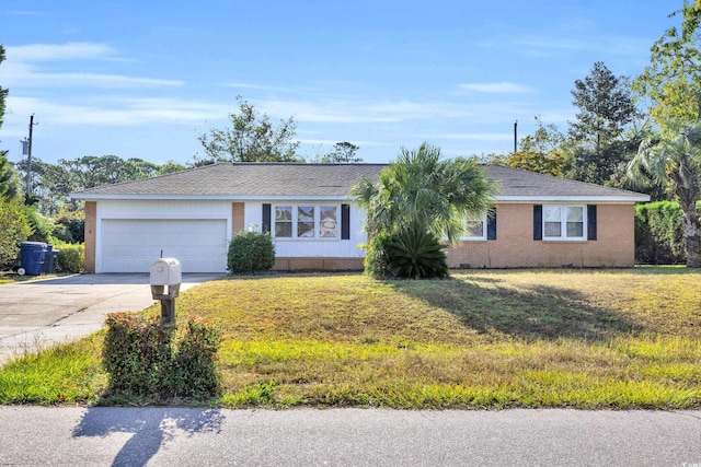 single story home with a front lawn and a garage