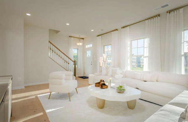 living room with light wood-type flooring