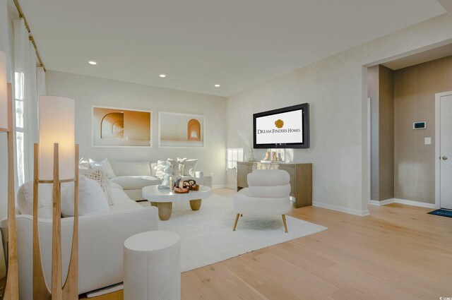 living room with light hardwood / wood-style flooring