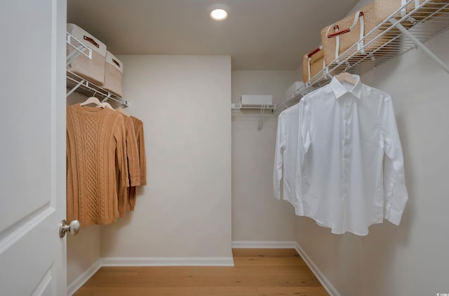 walk in closet with light wood-type flooring