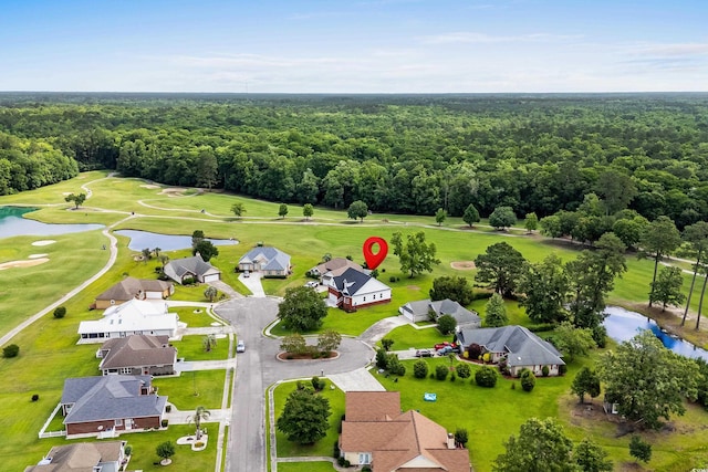 428 Meadow View Ct, Longs, SC 29568 - aerial perspective of suburban area featuring a nearby body of water, a heavily wooded area, and a golf course