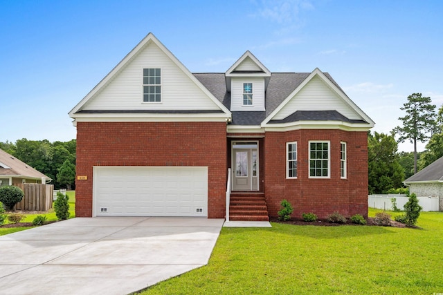 428 Meadow View Ct, Longs, SC 29568 - traditional-style house with brick siding, concrete driveway, a garage, a shingled roof, and entry steps