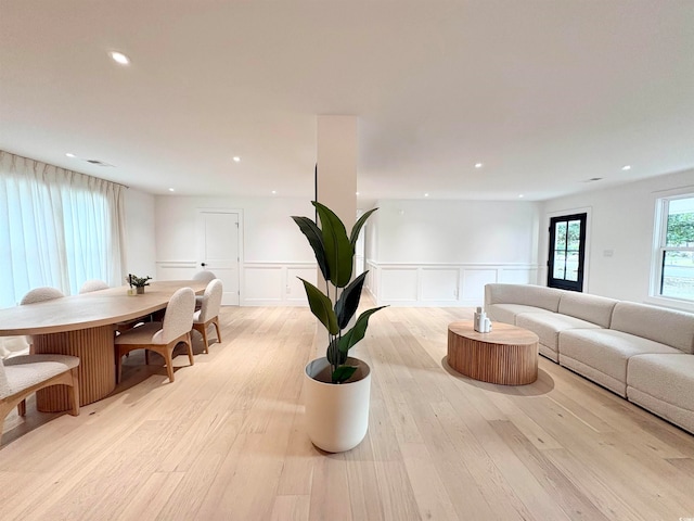 living room with light wood-type flooring