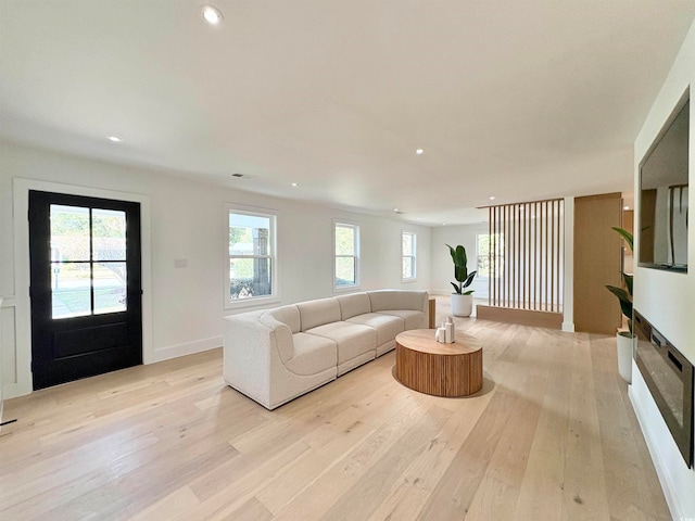 living room with light hardwood / wood-style flooring