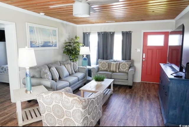 309 21st Ave N, North Myrtle Beach, SC 29582 - living area with plenty of natural light, wooden ceiling, ornamental molding, and wood finished floors