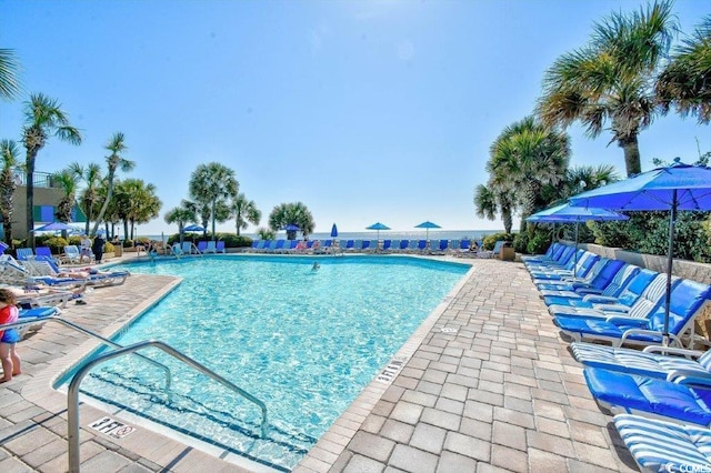 view of swimming pool with a patio