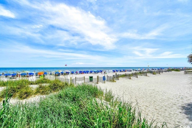 view of water feature featuring a beach view