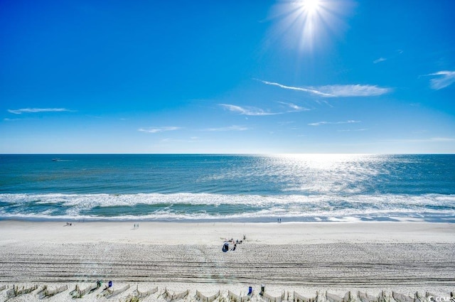 view of water feature with a beach view