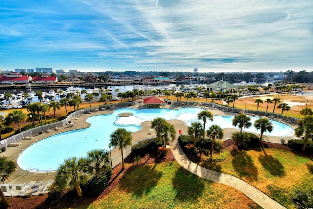 aerial view with a water view