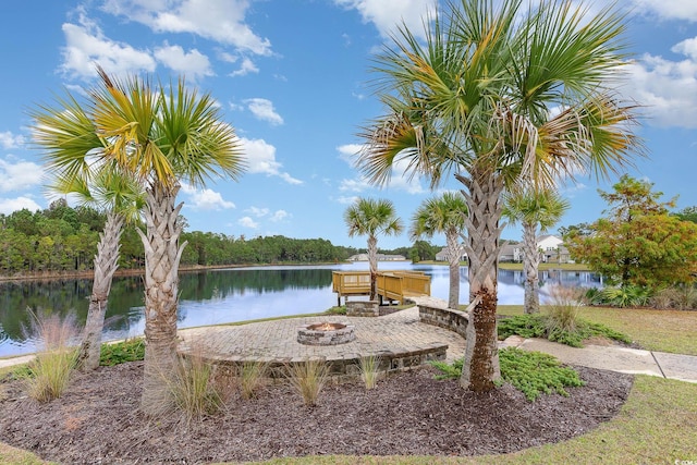 exterior space with a fire pit