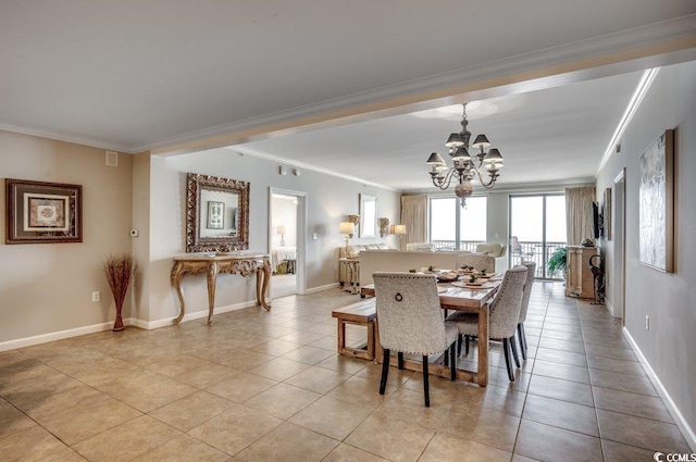 8500 Margate Cir Unit 2704, Myrtle Beach, SC 29572 - dining area with a chandelier, ornamental molding, baseboards, and light tile patterned flooring