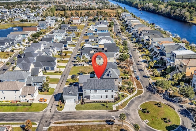 aerial view with a water view