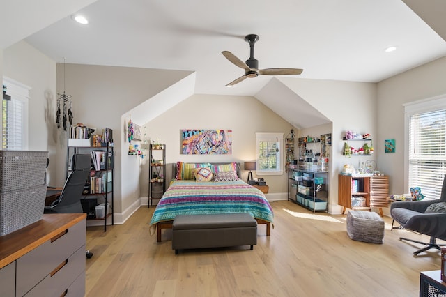 bedroom featuring ceiling fan and light hardwood / wood-style flooring