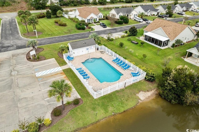 aerial view with a water view