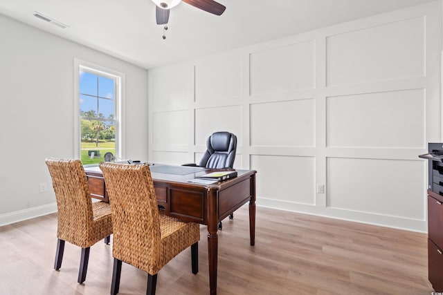 852 Comanders Island Rd, Georgetown, SC 29440 - office area with a decorative wall, a ceiling fan, light wood-type flooring, and baseboards