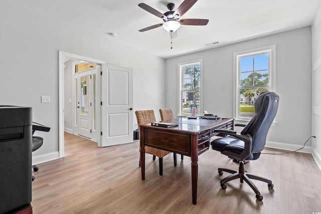 852 Comanders Island Rd, Georgetown, SC 29440 - home office with light wood-style flooring, ceiling fan, and baseboards