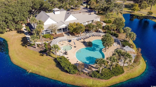805 Comanders Island Rd, Georgetown, SC 29440 - drone / aerial view of a pool and a nearby body of water
