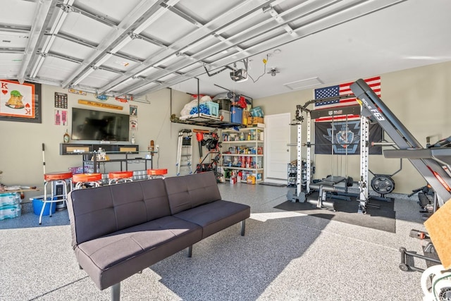 garage with a garage door opener