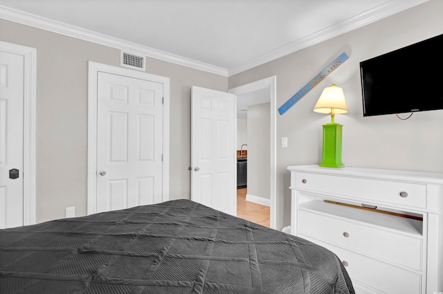 unfurnished bedroom with ornamental molding