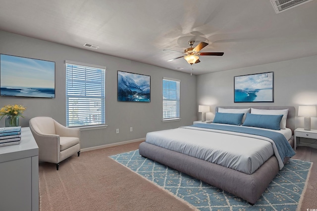 bedroom featuring carpet floors and ceiling fan