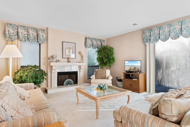 living room featuring carpet flooring