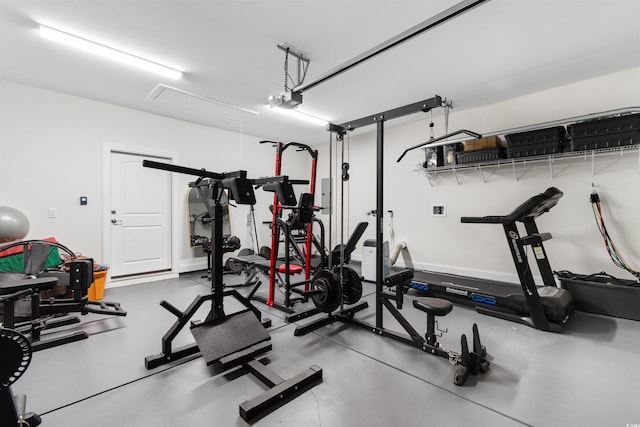 exercise room with concrete flooring