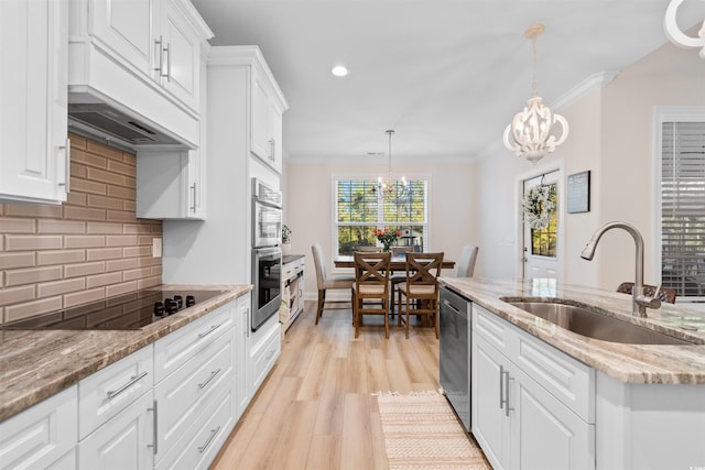 kitchen with white cabinetry, sink, hanging light fixtures, tasteful backsplash, and appliances with stainless steel finishes